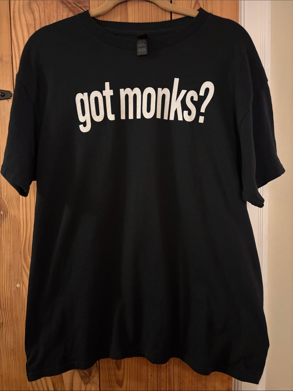 Gildan Black T-Shirt with White "got monks?" Print